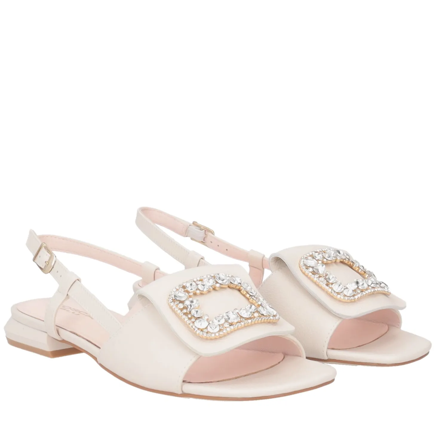 Slingback Nancy in pelle con accessorio colore avorio