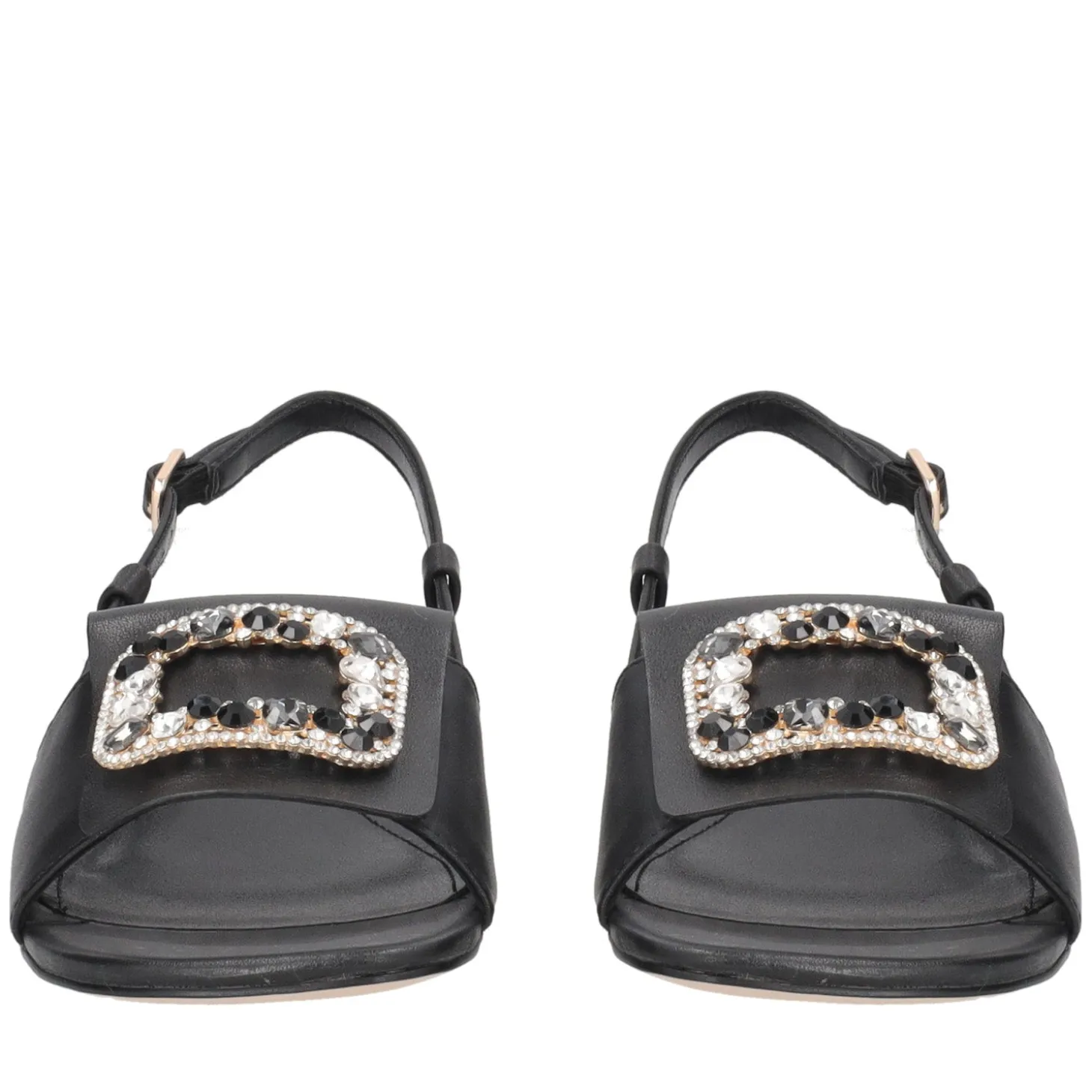 Slingback Nancy in pelle con accessorio colore nero