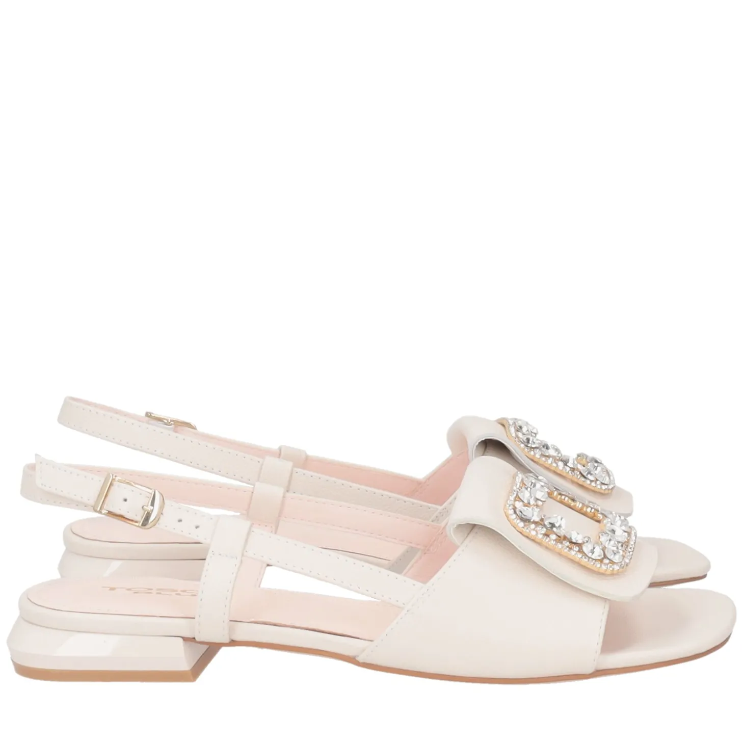 Slingback Nancy in pelle con accessorio colore avorio