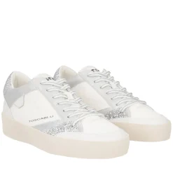 Sneaker Aura in pelle e glitter colore argento