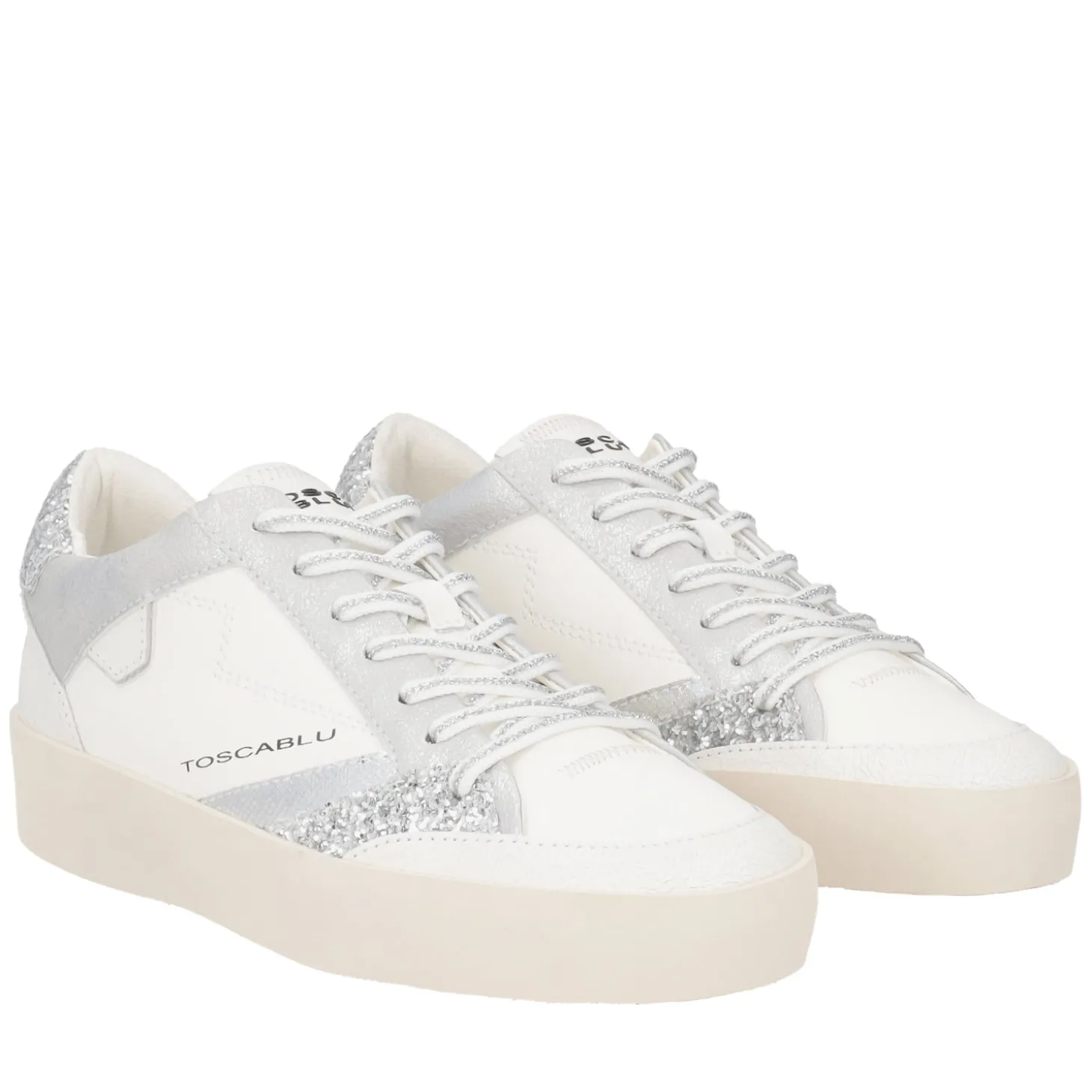 Sneaker Aura in pelle e glitter colore argento