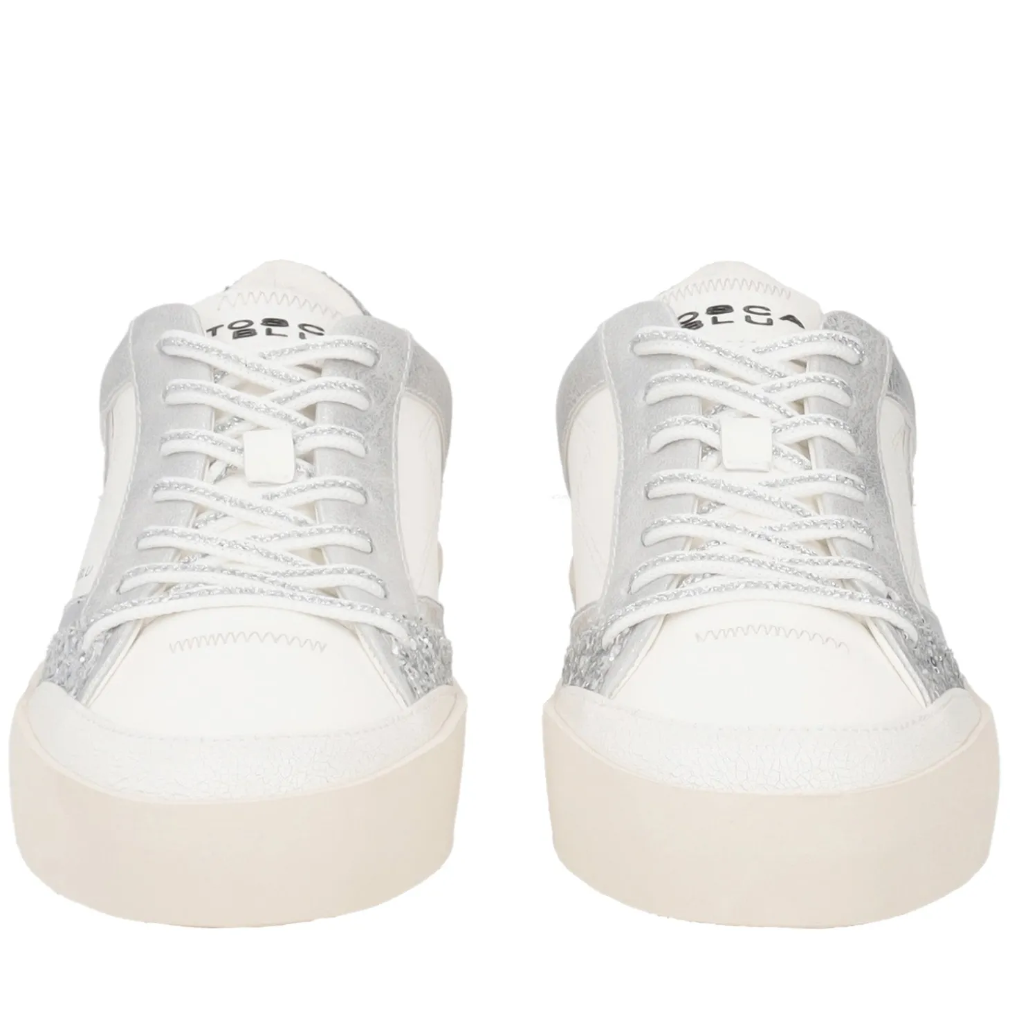 Sneaker Aura in pelle e glitter colore argento