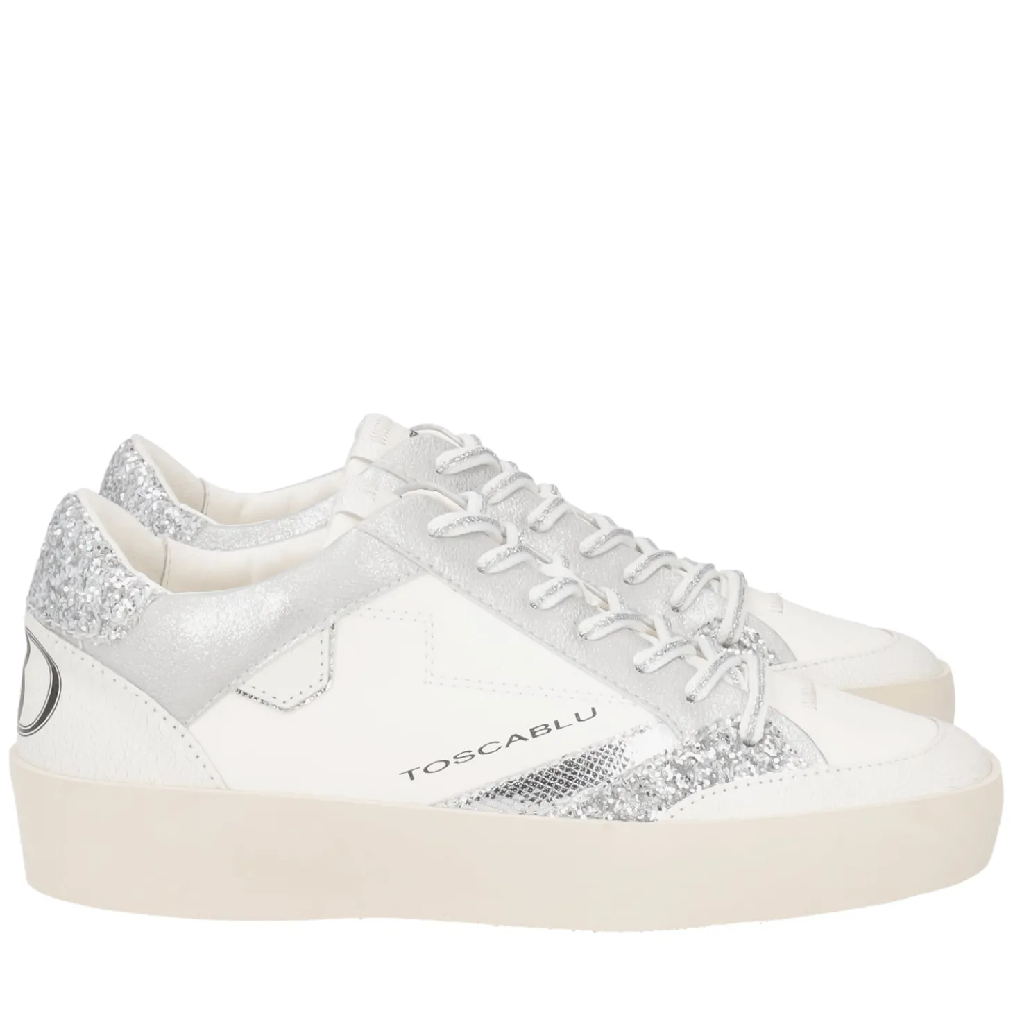 Sneaker Aura in pelle e glitter colore argento