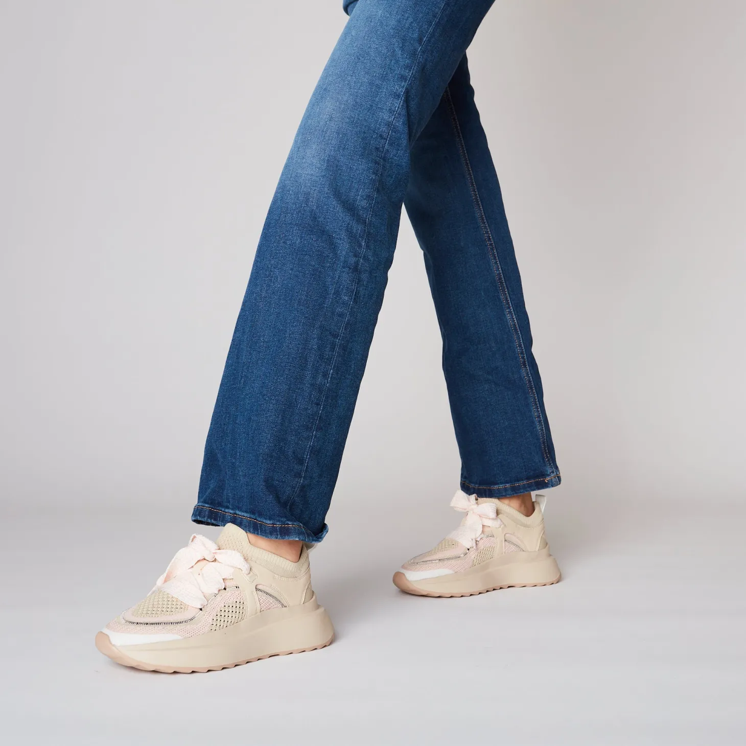 Sneaker Bay in tessuto colore beige/rosa
