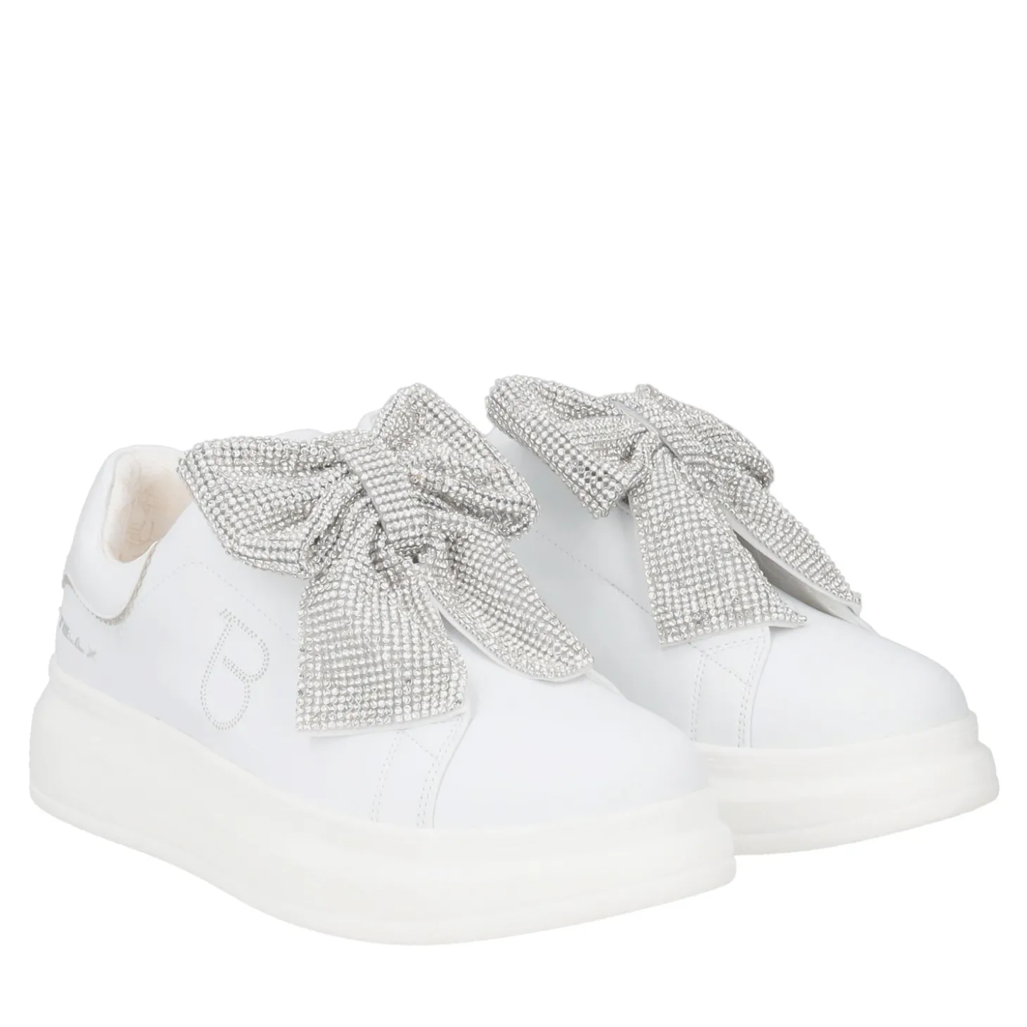 SNEAKER BELLATRIX CON MAXI FIOCCO IN STRASS COLORE BIANCO/ARGENTO