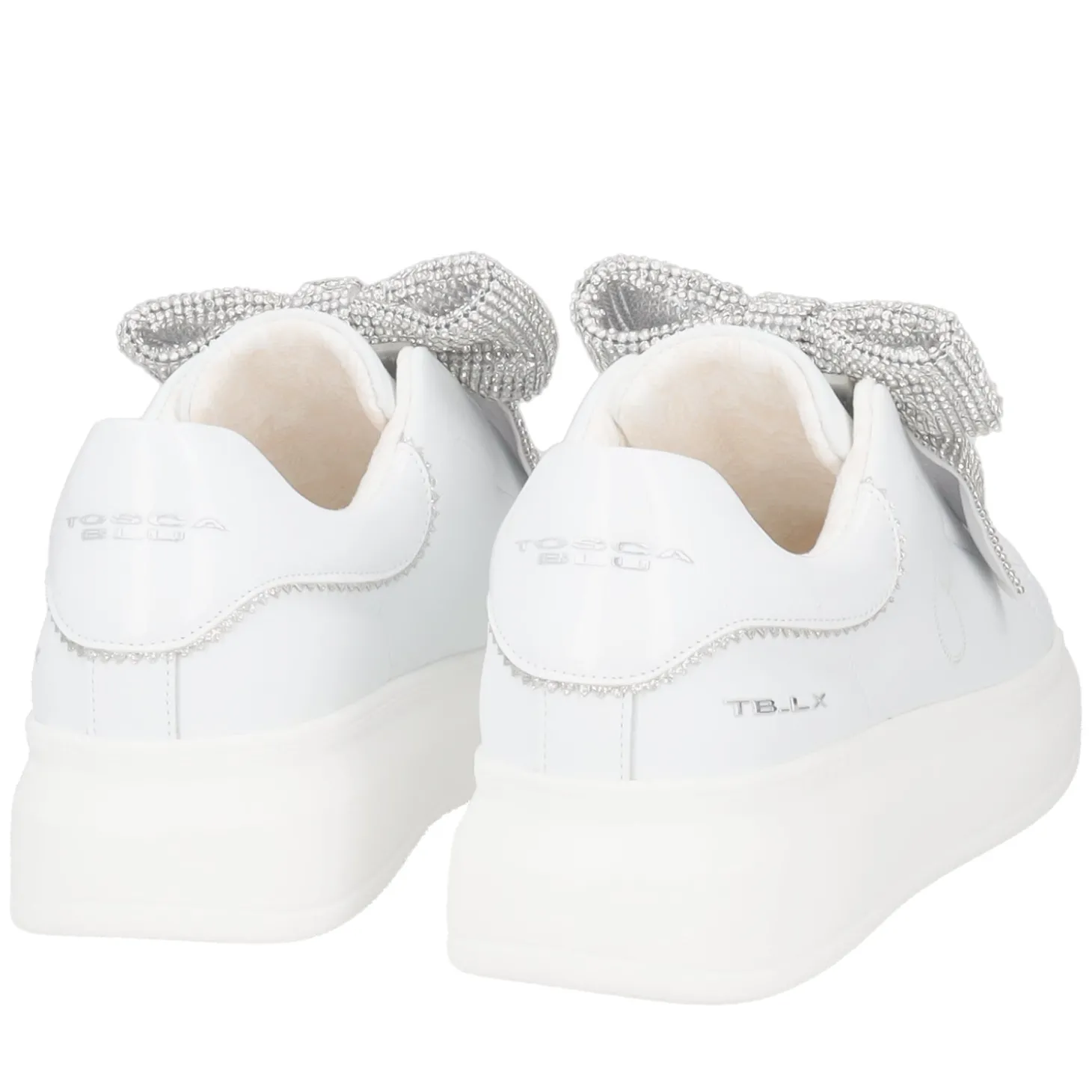 SNEAKER BELLATRIX CON MAXI FIOCCO IN STRASS COLORE BIANCO/ARGENTO