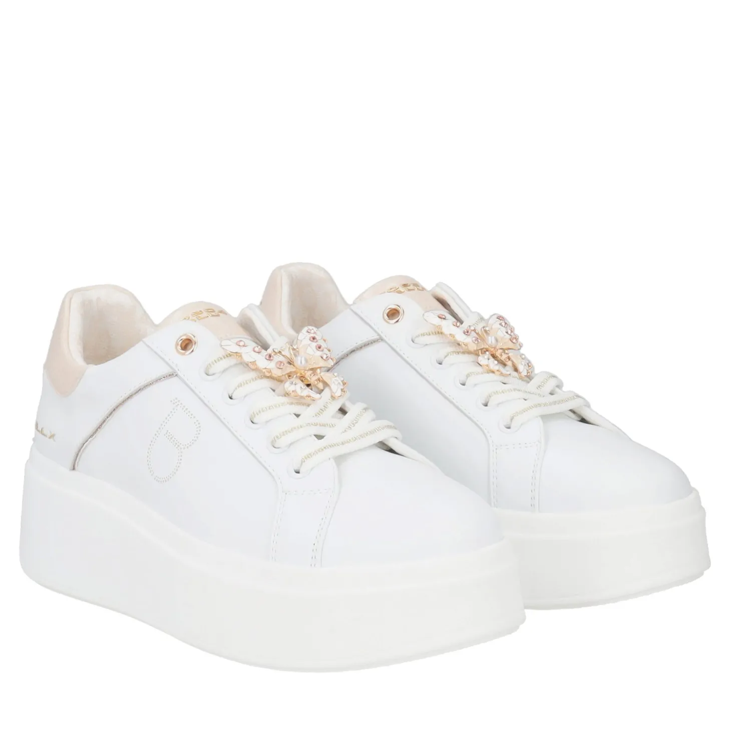 SNEAKER ELETTRA CON FARFALLE IN STRASS COLORE BIANCO/ORO