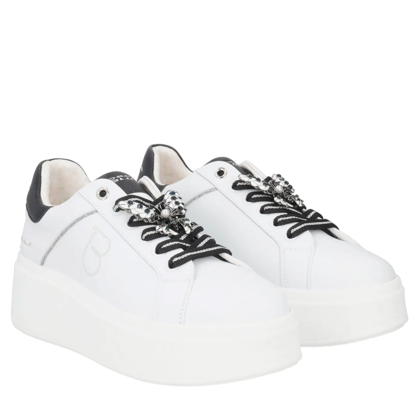 SNEAKER ELETTRA CON FARFALLE IN STRASS COLORE BIANCO/NERO