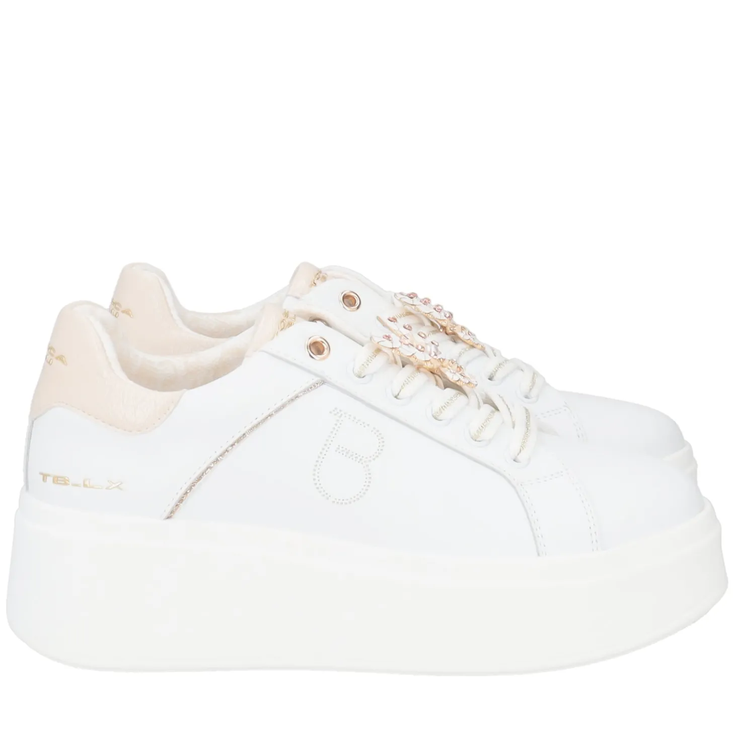 SNEAKER ELETTRA CON FARFALLE IN STRASS COLORE BIANCO/ORO