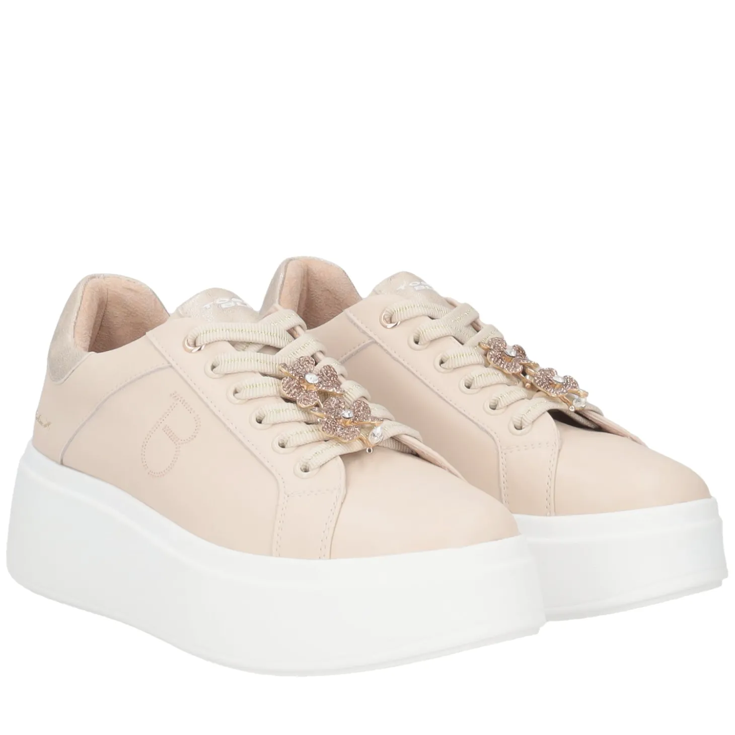 SNEAKER ELETTRA CON FIORI IN STRASS COLORE BEIGE
