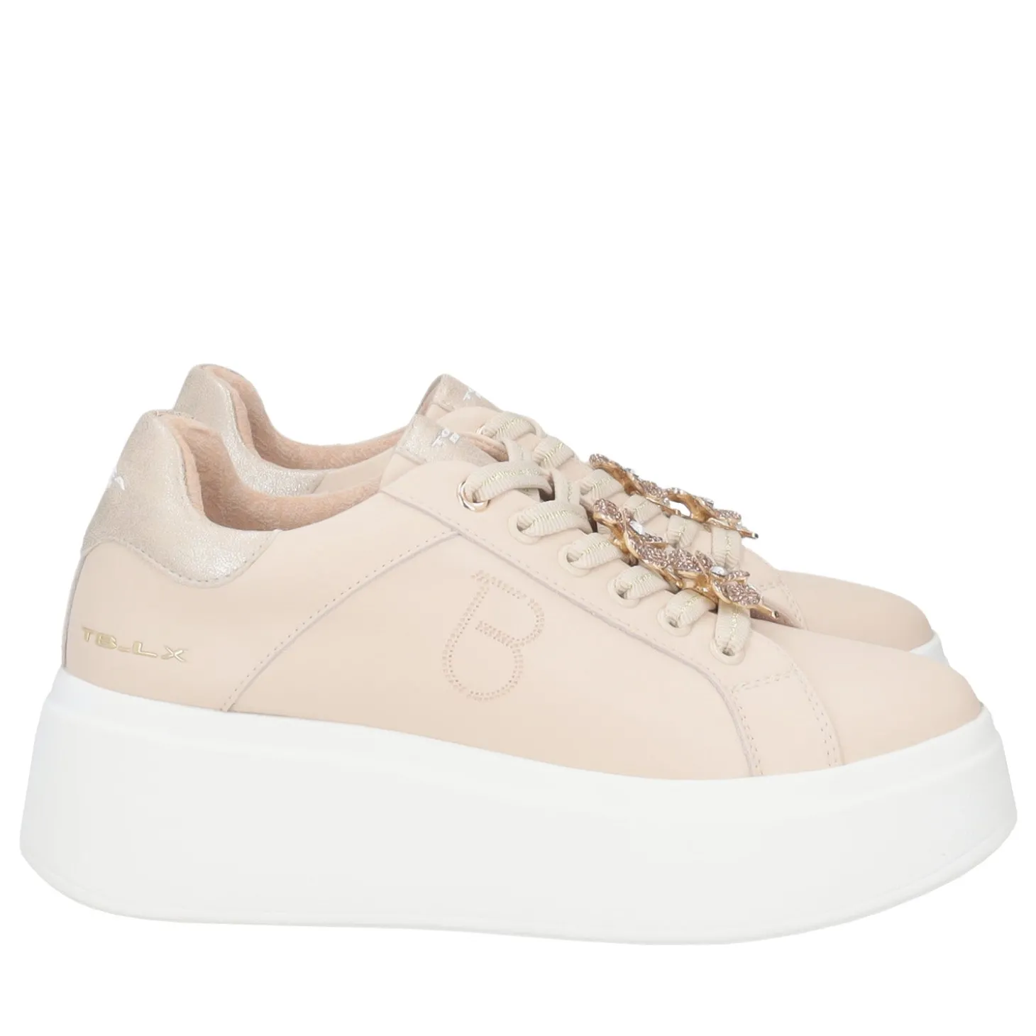 SNEAKER ELETTRA CON FIORI IN STRASS COLORE BEIGE