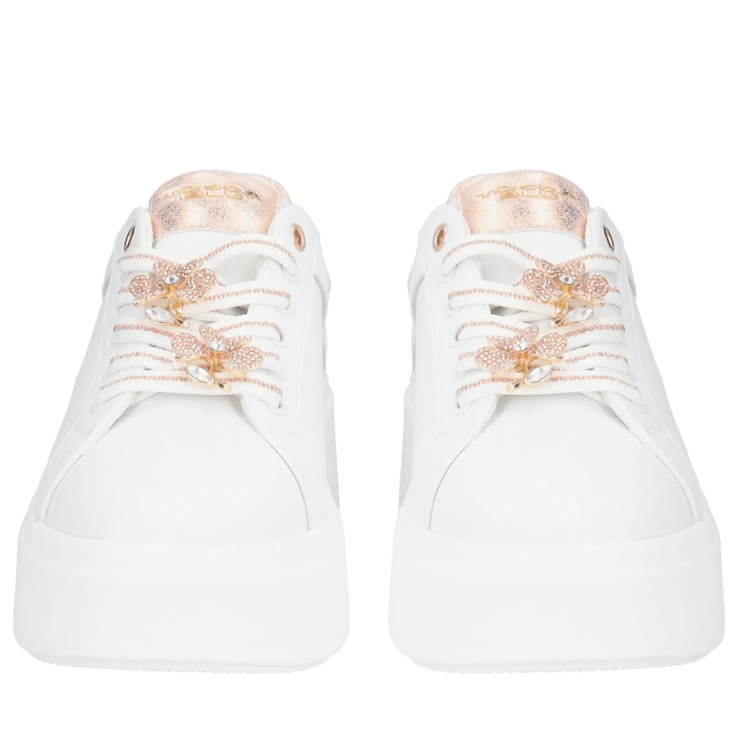 SNEAKER ELETTRA CON FIORI IN STRASS COLORE BIANCO/CIPRIA