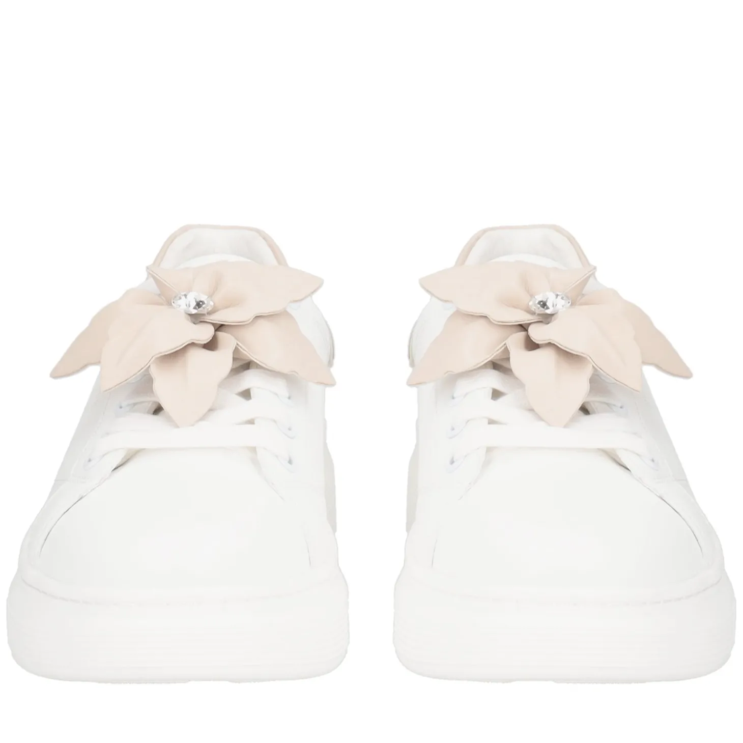 SNEAKER FENICE CON FIORE MORBIDO IN PELLE COLORE BIANCO/BEIGE