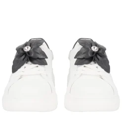 SNEAKER FENICE CON FIORE MORBIDO IN PELLE COLORE BIANCO/NERO