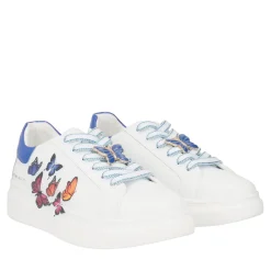 SNEAKER FENICE IN PELLE CON STAMPA FARFALLE COLORE BIANCO/BLUETTE