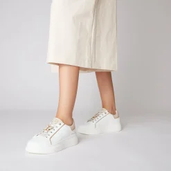 SNEAKER FENICE IN PELLE CON FARFALLA COLORE BIANCO/BEIGE
