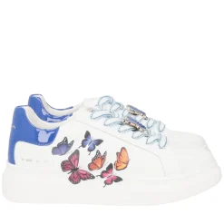SNEAKER FENICE IN PELLE CON STAMPA FARFALLE COLORE BIANCO/BLUETTE