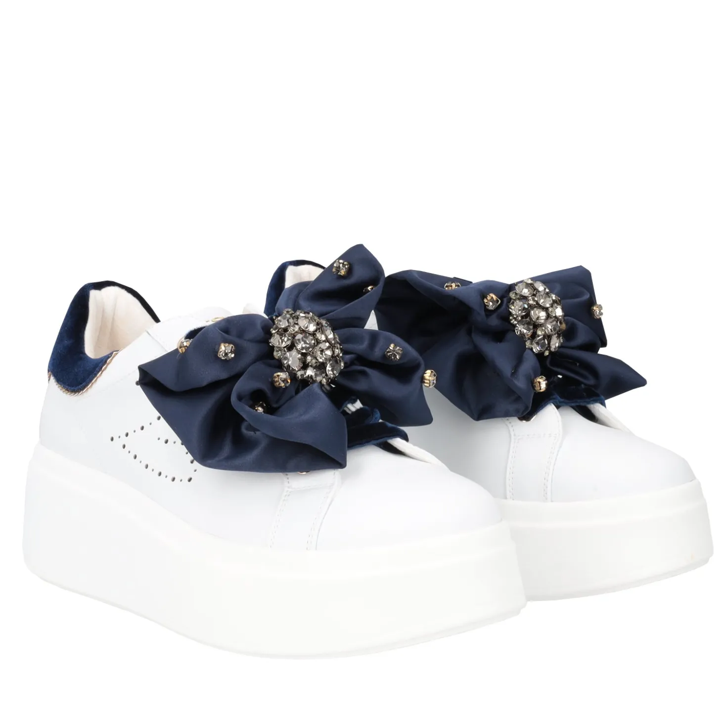 SNEAKER LILY IN PELLE CON FIOCCO COLORE BIANCO/BLU