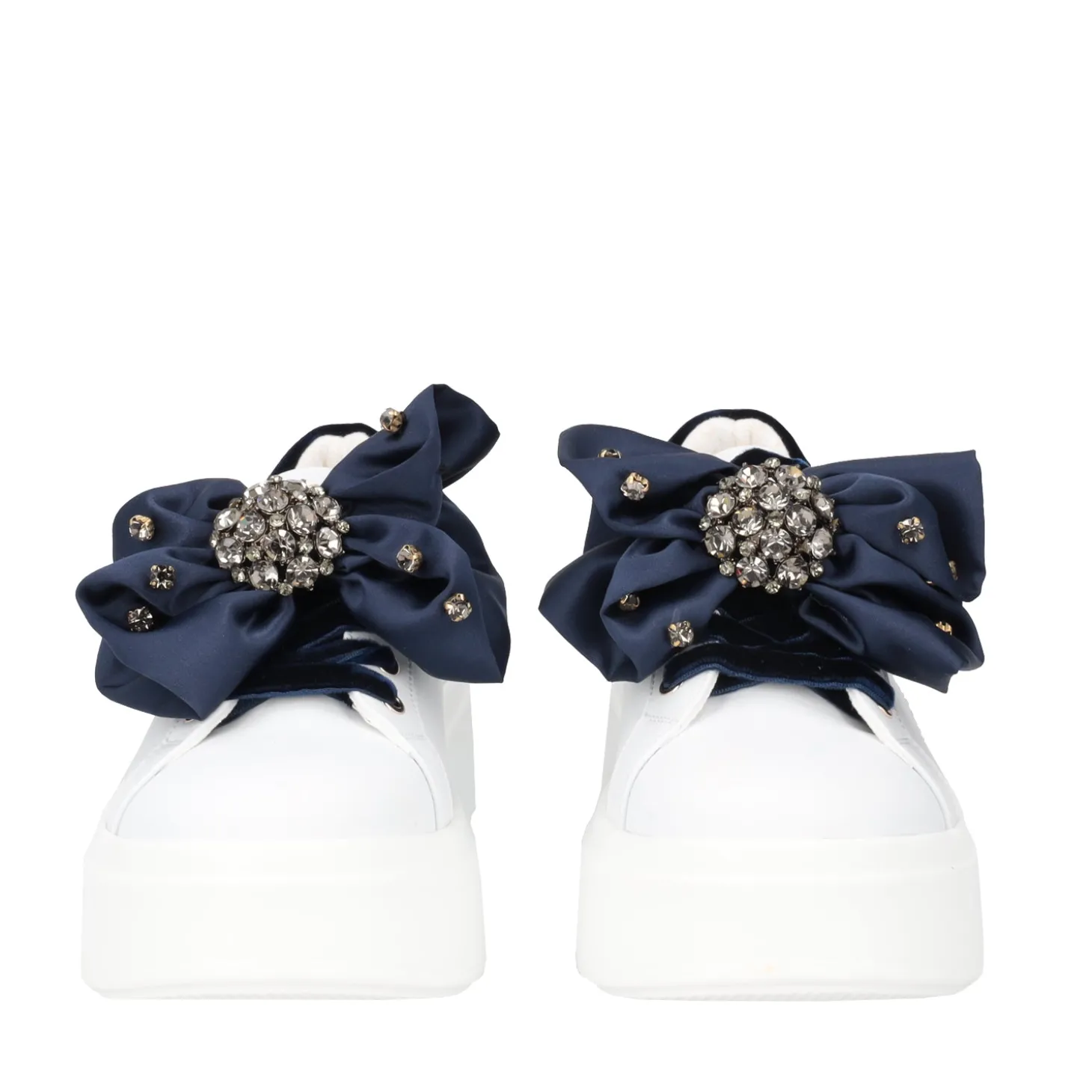 SNEAKER LILY IN PELLE CON FIOCCO COLORE BIANCO/BLU