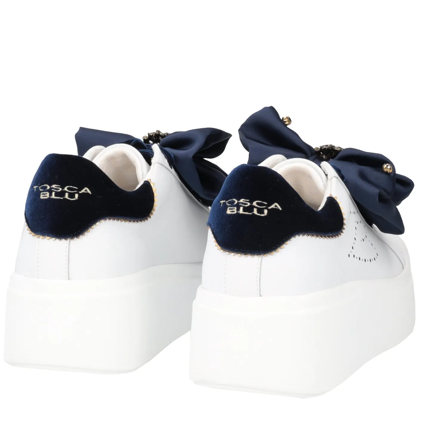 SNEAKER LILY IN PELLE CON FIOCCO COLORE BIANCO/BLU