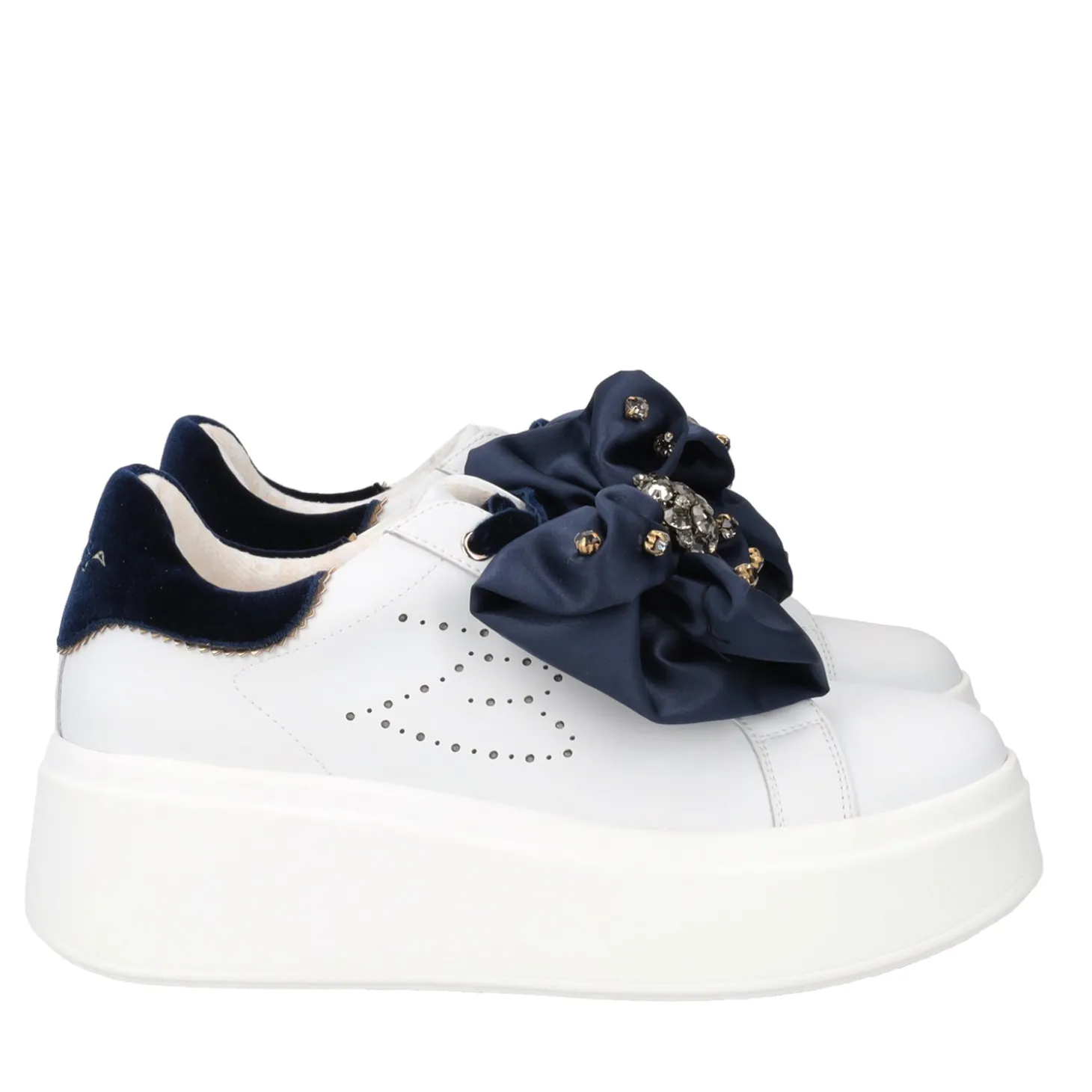 SNEAKER LILY IN PELLE CON FIOCCO COLORE BIANCO/BLU