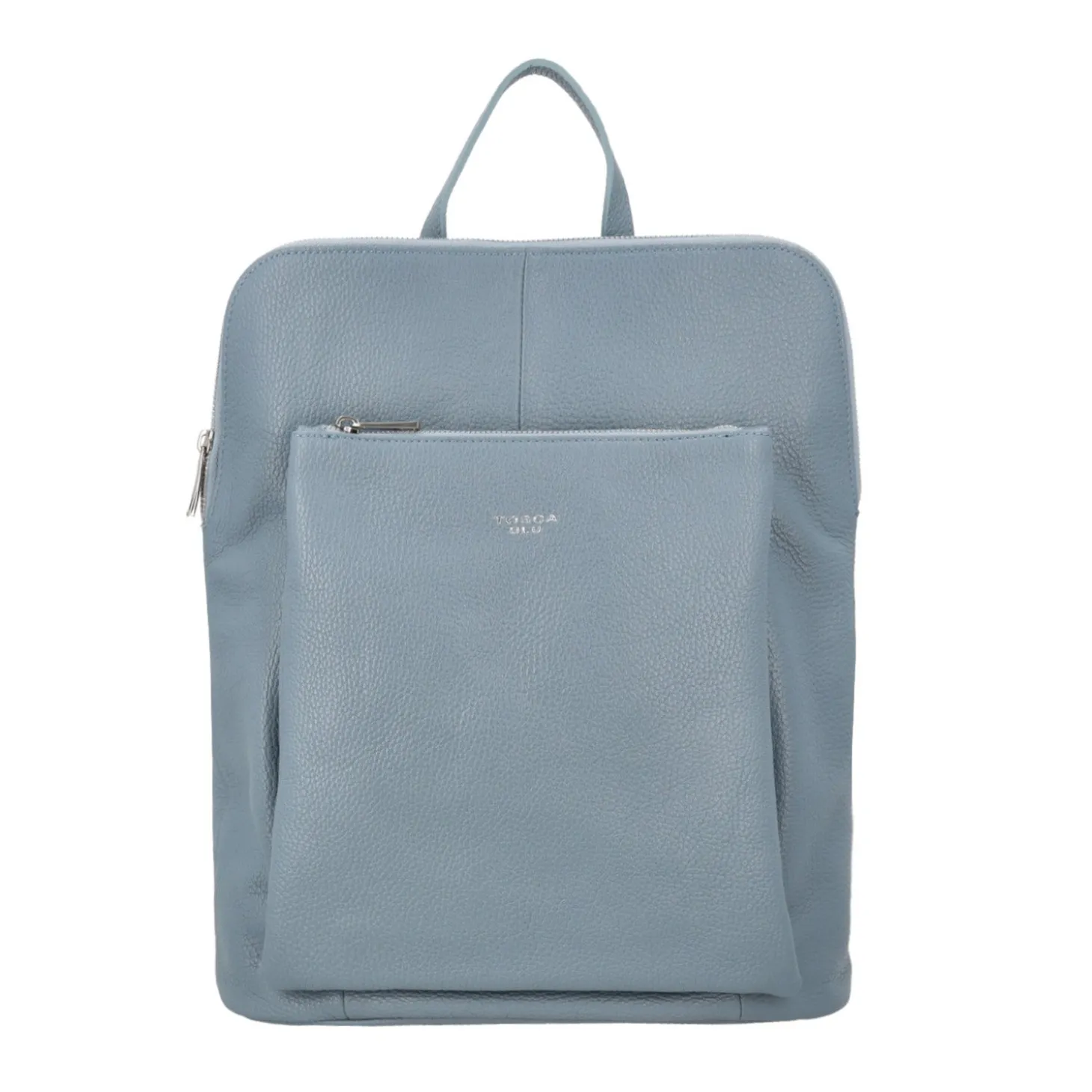 Zaino in pelle con chiusura a zip colore blu avio