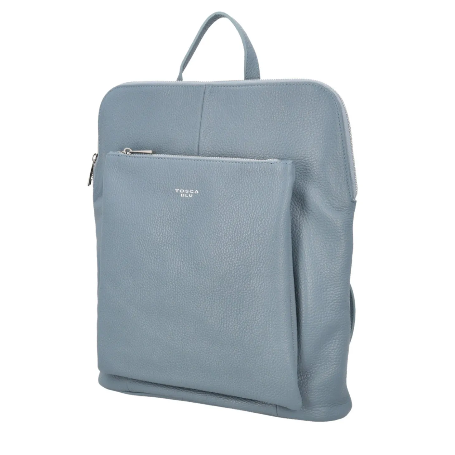 Zaino in pelle con chiusura a zip colore blu avio